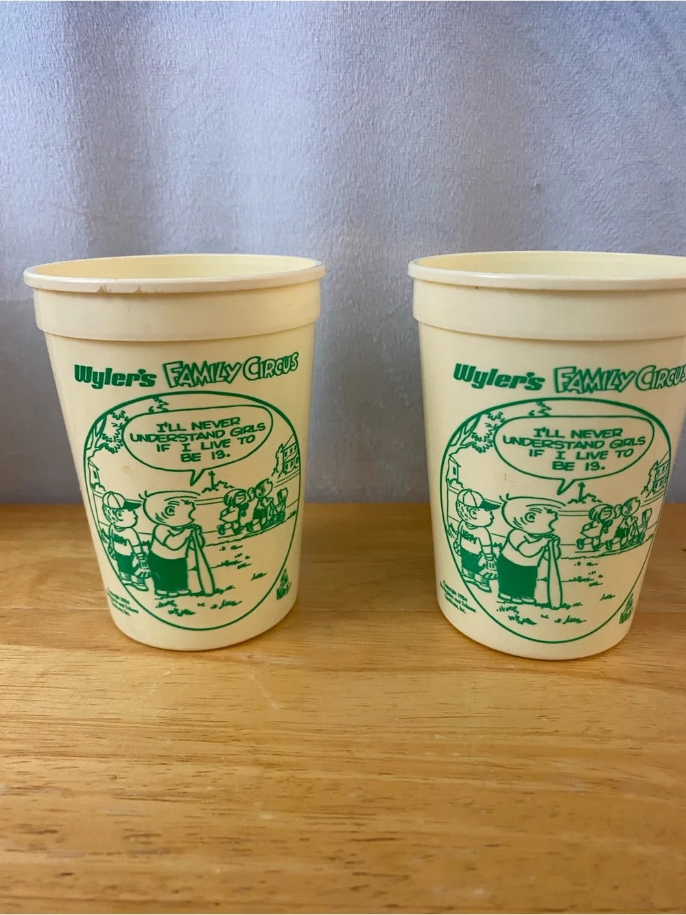 Vintage 1984-1985 Wyler's The Family Circus Set of 6 Plastic Drinking Cups